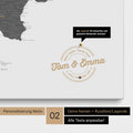 Italy map Push Pin Map in Light Gray with personalization as a round logo that includes a legend for already visited travel destinations in circular text