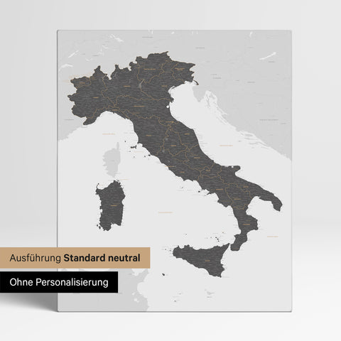 Neutral standard Version of the detailed Italy map as a pinboard canvas in Light Gray without personalization