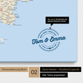 Italy map Push Pin Map in Multicolor Classic with personalization as a round logo, which includes a legend for already visited travel destinations in circular text