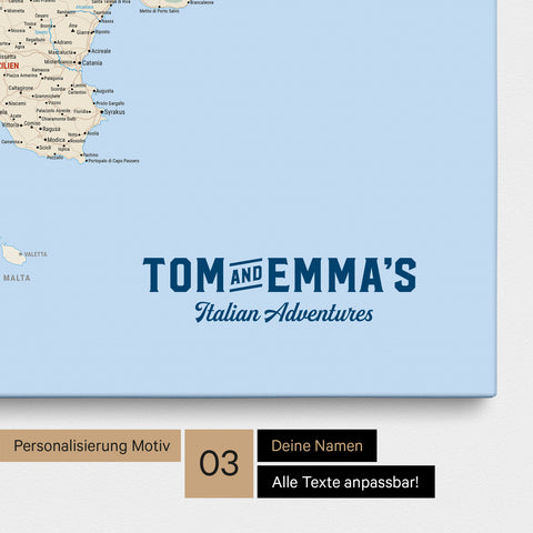 Italy map for pinning in multicolor classic with personalization in vintage style