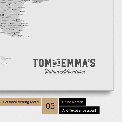 Italy map for pinning in multicolor gray with personalization in vintage style