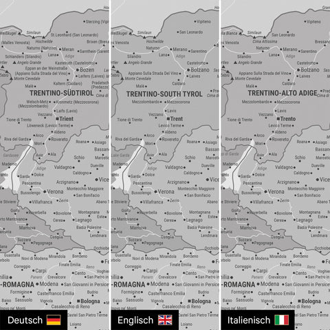 Italy Push Pin Map TRAVEL® – Multicolor Gray