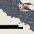 Italy map in Navy Light as a canvas for pinning shows a section of Rome, Abruzzo, and Campania with many details such as national parks, rivers, and numerous small places and towns, some of which are marked with pins