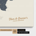 Map of Italy as a pinboard canvas in Navy Light with personalization and name in a modern script font