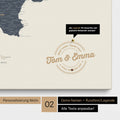 Italy map Push Pin Map in Navy Light with personalization as a round logo that includes a legend for already visited travel destinations in circular text
