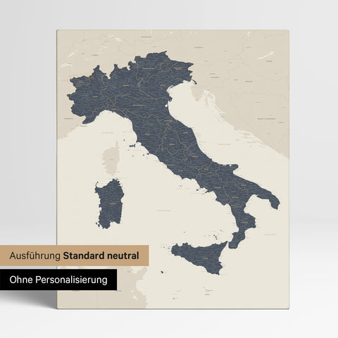Neutral standard Version of the detailed Italy map as a pinboard canvas in Navy Light without personalization