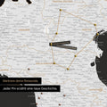 Modern Italy map in black and white as a Push Pin Map shows a section of Lombardy, South Tyrol, and Veneto, with already visited travel destinations marked by pins
