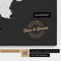 Italy map Push Pin Map in black and white with personalization as a round logo, which includes a legend for already visited travel destinations in circular text