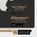 Italy map as canvas in black and white with personalization as logo with family name and legend for places already visited and still want to visit