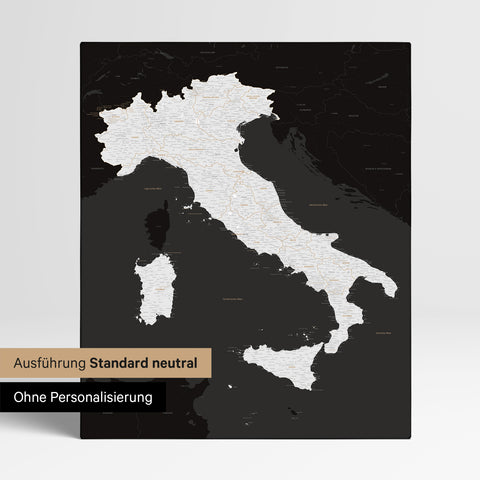 Neutral standard Version of the detailed Italy map as a pinboard canvas in black and white without personalization