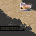 Italy map in Sonar Black (black-gold) as canvas for pinning shows a section of Rome, Abruzzo and Campania with many details such as national parks, rivers and numerous small places and towns, some of which are marked with pins