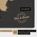 Italy map Push Pin Map in Sonar Black (Black-Gold) with personalization as a round logo that includes a legend for already visited travel destinations in circular text