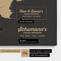 Italy map as canvas in Sonar Black (black-gold) with personalization as logo with family name and legend for places already visited and still want to visit