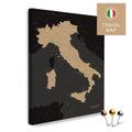 Italy map in the color Sonar Black (Black-Gold) in a modern, minimalist design as a canvas for pinning trips and places