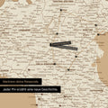 Modern Italy map in the color Treasure Gold (Gold-Beige) as a Push Pin Map shows a section of Lombardy, South Tyrol, and Veneto, where already visited travel destinations are marked with pins