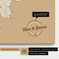 Italy map Push Pin Map in Treasure Gold (gold-beige) with personalization as a round logo that includes a legend for already visited travel destinations in circular text