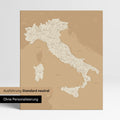 Neutral standard Version of the detailed Italy map as a pinboard canvas in Treasure Gold (Gold-Beige) without personalization