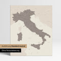 Neutral standard Version of the detailed Italy map as a pinboard canvas in warm gray (brown-gray) without personalization