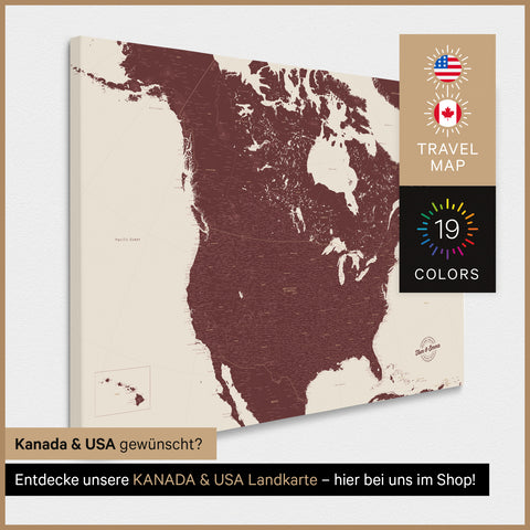 USA Push Pin Map TRAVEL® – Bordeaux Red
