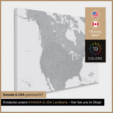 Mapa USA TRAVEL® Canvas z pinezkami – Coolgray (Jasnoszary)