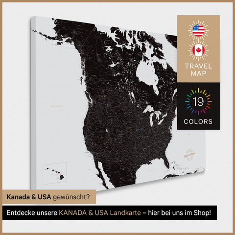 USA Push Pin Map TRAVEL® – Light Black (White-Black)