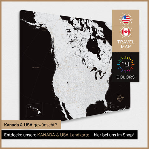USA Push Pin Map TRAVEL® – Dark Black (Black-White)