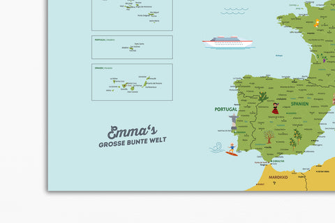 Personalisierung einer Europa-Karte für Kinder als Magnetboard zum Markieren von Orten und zum Lernen von Geographie