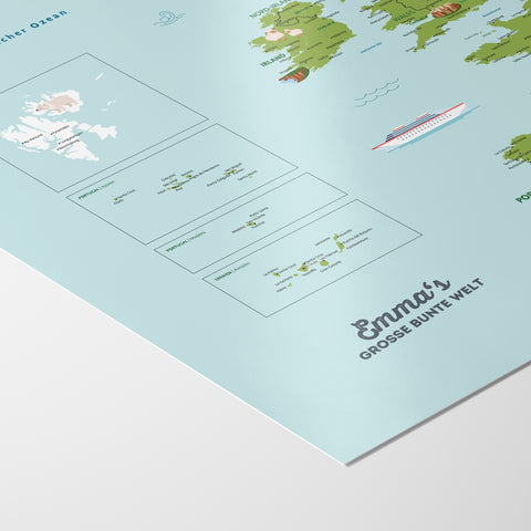 Europa-Karte für Kinder als Poster, gedruckt auf Hahnemühle Photo Rag Premium Papier