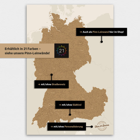 DACH Map TRAVEL® Magnetic Poster – in 21 Colors