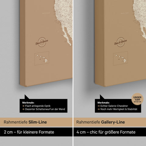 Mapa Ameryki Północnej TRAVEL® Canvas z pinezkami – Treasure Gold