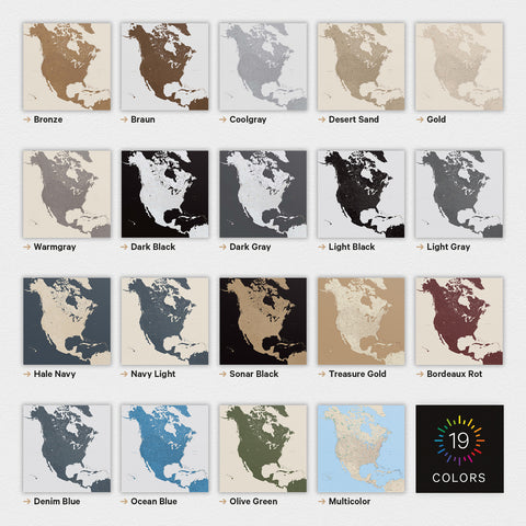 North America Map TRAVEL® Premium Poster – in 19 colors