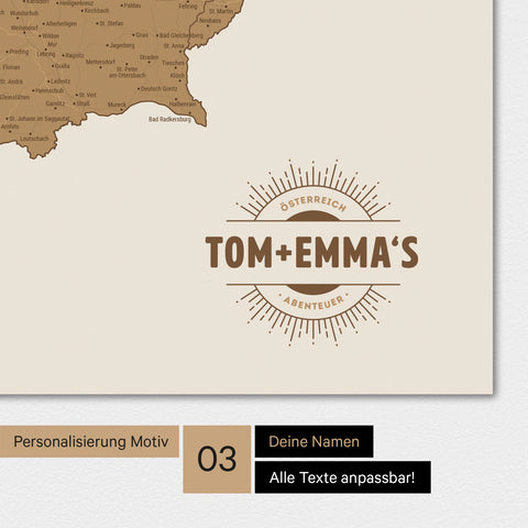 Mapa Austrii TRAVEL® Premium plakat – w 21 kolorach