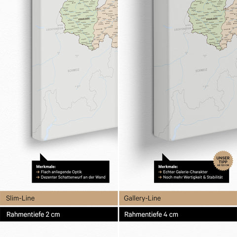 Mapa Austrii TRAVEL® Canvas z pinezkami – Multicolor Atlas (Polityczna mapa)