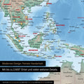 Section of a magnetic physical world map in Multicolor Terra showing a map of Asia, with magnets marking travel destinations