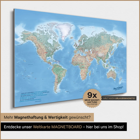 Fizyczna mapa świata TRAVEL® Plakat magnetyczny – Multicolor Terra