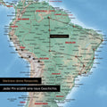 Detail einer physischen Weltkarte als Pinn-Leinwand in Multicolor Terra mit Pins, die eine abgesteckte Reiseroute in Südamerika durch die Länder Brasilien, Peru und Ecuador zeigt