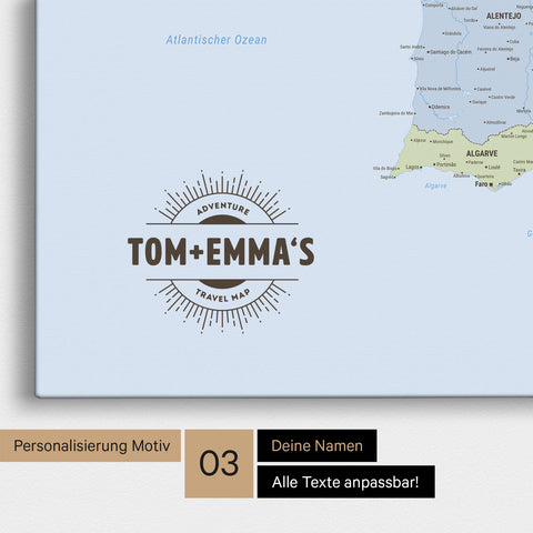 Polityczna Mapa Hiszpanii i Portugalii TRAVEL® Canvas z pinezkami – Multicolor Atlas