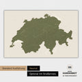 Neutrale und schlichte Ausführung einer magnetischen Schweiz-Karte in Olive Green