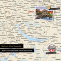 Detail einer magnetischen Schweiz-Karte als Magnettafel in Multicolor Classic zeigt die Region um Zürich mit einem angepinnten Foto sowie Reise- und Urlaubsmagnete