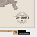 Schweiz-Karte Magnetboard in der Farbe Warmgray (Braun-Grau) mit Personalisierung als Logo im Vintage-Look