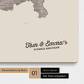 Schweiz-Karte als Pinnwand Leinwand in Warmgray (Braun-Grau) mit Personalisierung und Eindruck mit deinem Namen