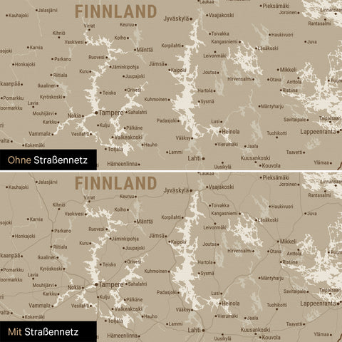 Skandinavien-Karte Leinwand in Desert Sand (Beige) wahlweise mit oder ohne Straßennetz