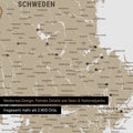 Ausschnitte einer Skandinavienkarte mit der Region Stockholm in Schweden als Pinn-Leinwand in Multicolor Beige mit 2.900 Orten