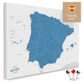 Map of Spain and Portugal in blue color with a modern, simple design as a canvas for pinning travels and places