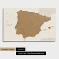 Neutrale Standard Ausführung der detaillierten Spanien- & Portugal-Karte als Pinnwand Leinwand in Bronze ohne Personalisierung