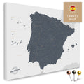 Spain & Portugal map in the color Denim Blue in a modern, simple design as a canvas for pinning travels and places