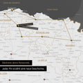 Modern Spain & Portugal map in the color dark gray as a Push Pin Map shows a section of the Basque Country and Navarre, where already visited travel destinations are marked with pins