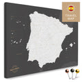 Map of Spain & Portugal in dark gray color in a modern, minimalist design as a canvas for pinning travels and places