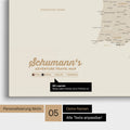Spanien- & Portugal-Karte als Leinwand in Gold mit Personalisierung als Logo mit Familiennamen und Legende für Orte, die man bereits besucht hat und noch besuchen möchte
