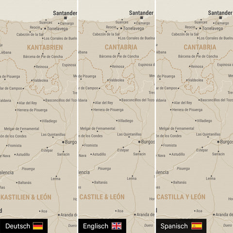 Mapa Hiszpanii i Portugalii TRAVEL® Canvas z pinezkami – Gold